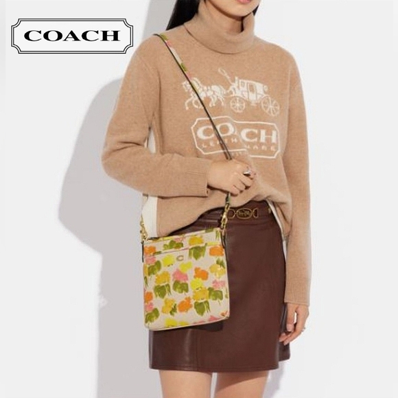 COACH Kitt Messenger Crossbody with Floral Print & Gold Flecks Bonnie Cashin - Picture 3 of 13